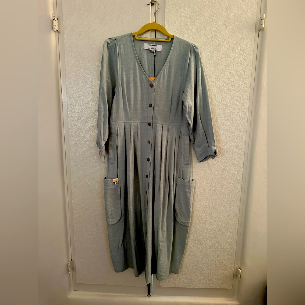 Whistles X Markey Orlando Dress in a pale blue/green